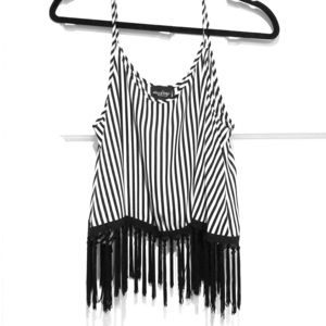 Audrey Black & White Fringe Loose Tank, Medium